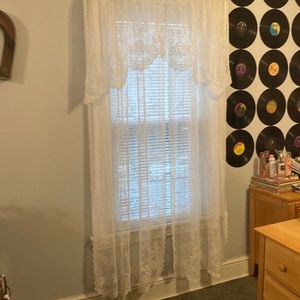 White lace curtains with valence- 5 sets